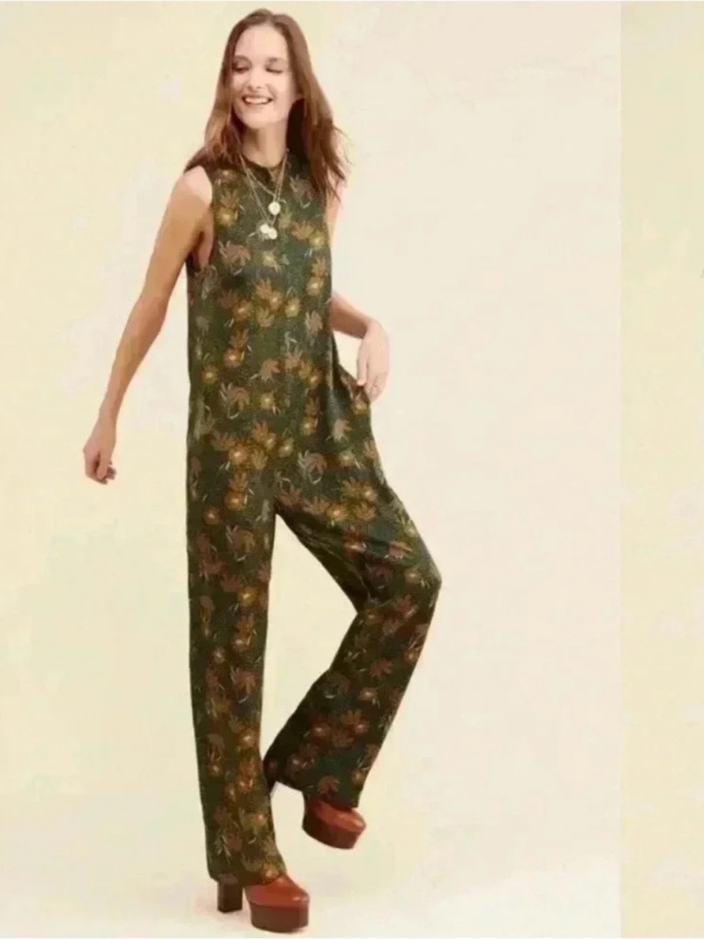 KNOT SISTERS Sleeveless Green Floral Jumpsuit